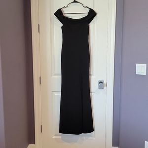 Lulu's - Black, Fitted, Off Shoulder, Floor Length, Thigh Split, Cocktail Dress